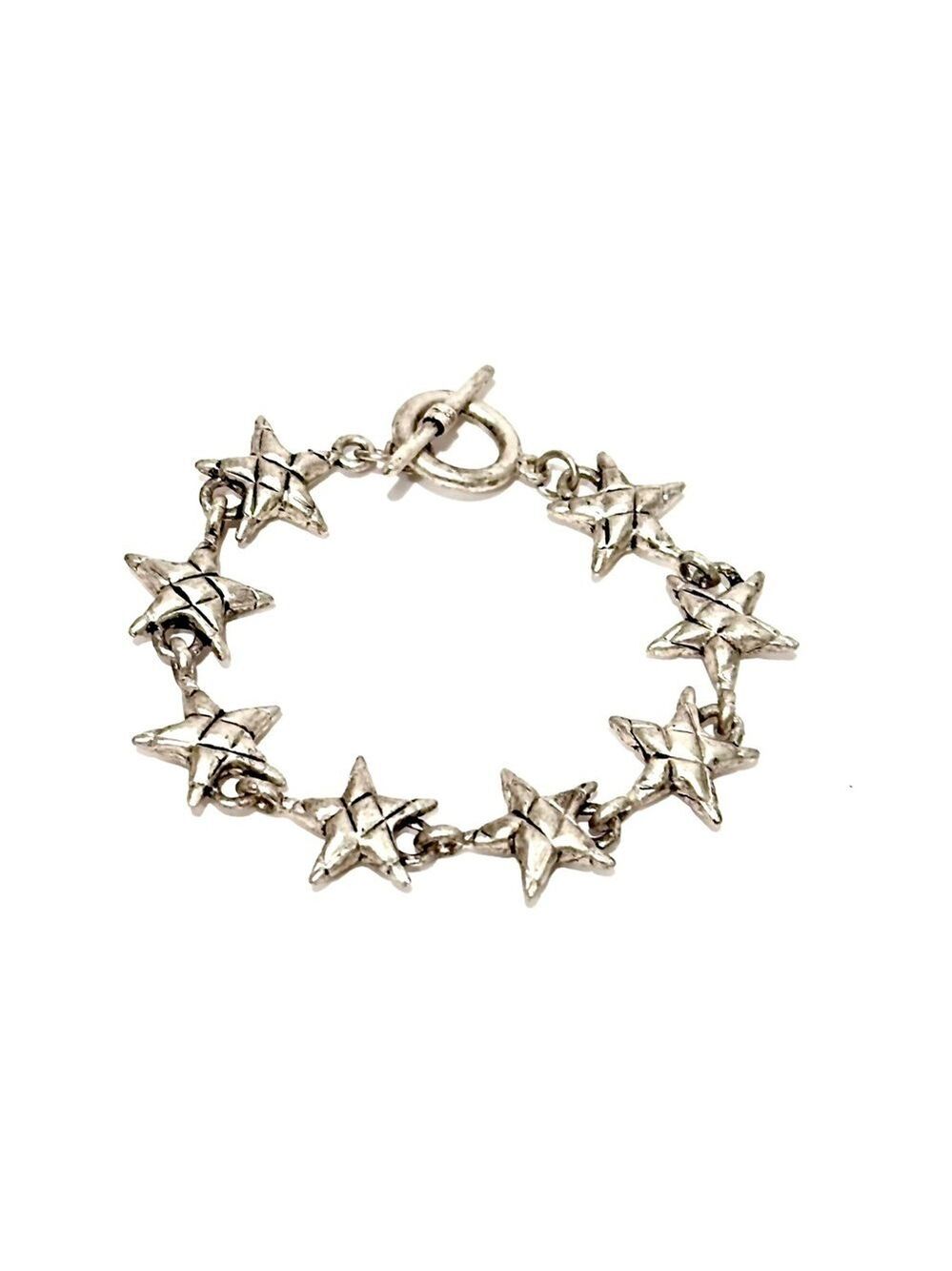 ANTIQUED STAR | Matte Silver Puffed Star Toggle Bracelet | NEW​
